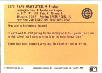 1990 ProCards #3276 Ryan Hawblitzel Back