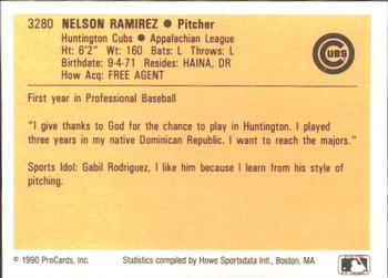 1990 ProCards #3280 Nelson Ramirez Back