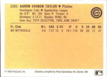 1990 ProCards #3283 Aaron Taylor Back