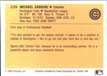 1990 ProCards #3284 Mike Gabbani Back