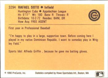 1990 ProCards #3294 Rafael Soto Back