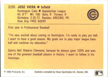 1990 ProCards #3295 Jose Viera Back