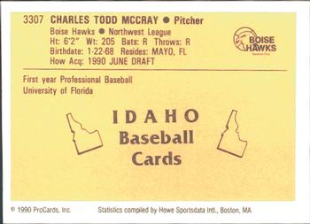1990 ProCards #3307 Todd McCray Back