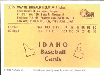 1990 ProCards #3315 Wayne Helm Back