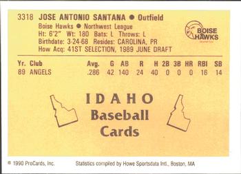 1990 ProCards #3318 Jose Santana Back