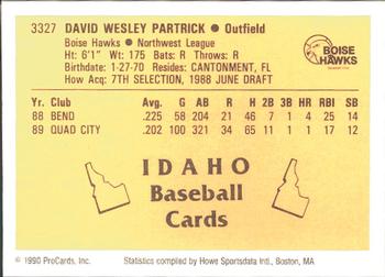 1990 ProCards #3327 Dave Partrick Back