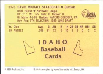 1990 ProCards #3328 Dave Staydohar Back