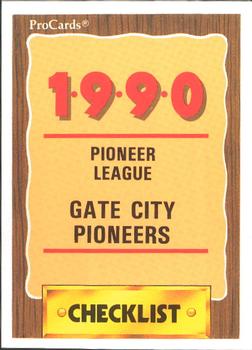 1990 ProCards #3337 Gate City Pioneers Checklist Front
