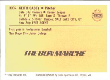 1990 ProCards #3337 Keith Casey Back
