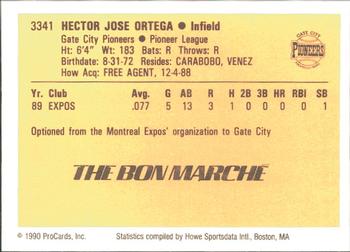 1990 ProCards #3341 Hector Ortega Back
