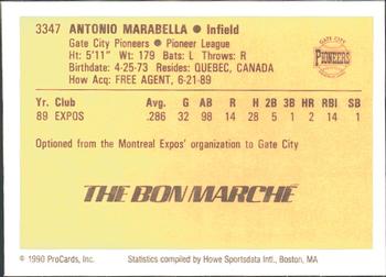 1990 ProCards #3347 Tony Marabella Back
