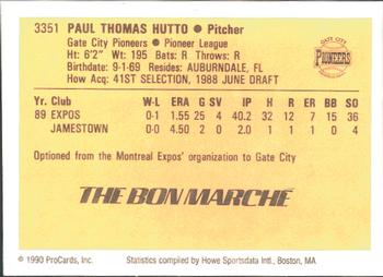 1990 ProCards #3351 Paul Hutto Back