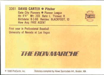 1990 ProCards #3361 David Carter Back