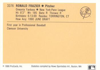 1990 ProCards #3376 Ron Frazier Back