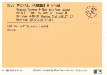 1990 ProCards #3385 Mike Hankins Back