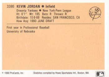 1990 ProCards #3386 Kevin Jordan Back