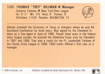 1990 ProCards #3389 Trey Hillman Back