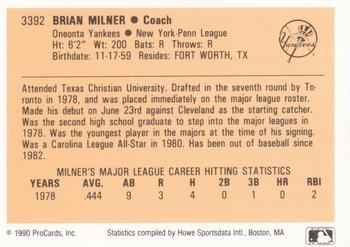 1990 ProCards #3392 Brian Milner Back