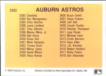 1990 ProCards #3393 Auburn Astros Checklist Back
