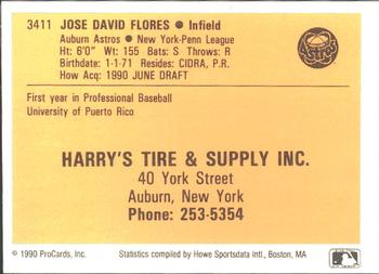 1990 ProCards #3411 Jose Flores Back