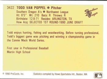1990 ProCards #3422 Todd Van Poppel Back