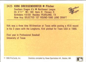 1990 ProCards #3425 Kirk Dressendorfer Back