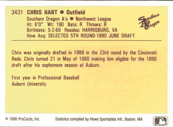 1990 ProCards #3431 Chris Hart Back