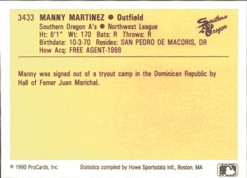 1990 ProCards #3433 Manny Martinez Back