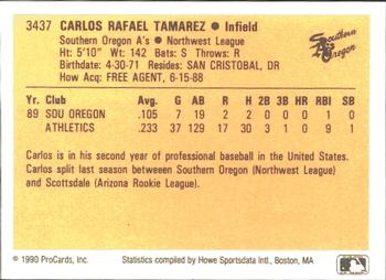 1990 ProCards #3437 Carlos Tamarez Back
