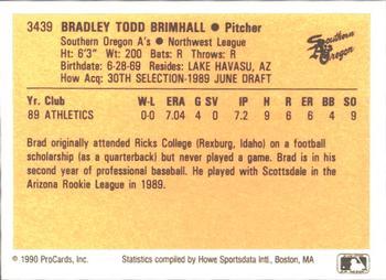 1990 ProCards #3439 Brad Brimhall Back