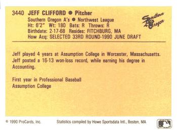 1990 ProCards #3440 Jeff Clifford Back