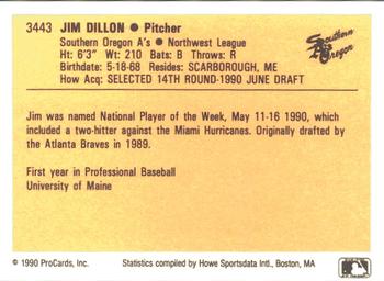 1990 ProCards #3443 Jim Dillon Back