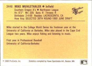1990 ProCards #3448 Mike Muhlethaler Back