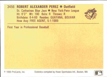 1990 ProCards #3456 Robert Perez Back