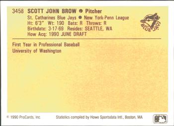 1990 ProCards #3458 Scott Brow Back