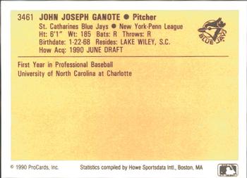 1990 ProCards #3461 Joe Ganote Back