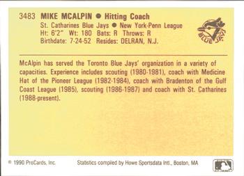 1990 ProCards #3483 Mike McAlpin Back