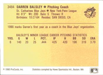 1990 ProCards #3484 Darren Balsley Back