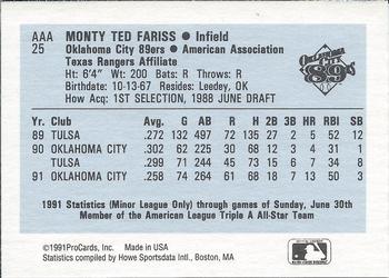 1991 ProCards Triple A All-Stars #AAA25 Monty Fariss Back