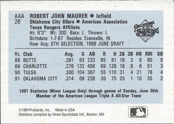 1991 ProCards Triple A All-Stars #AAA26 Rob Maurer Back
