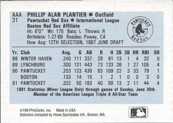 1991 ProCards Triple A All-Stars #AAA31 Phil Plantier Back