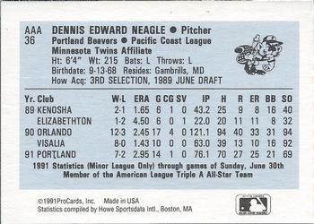 1991 ProCards Triple A All-Stars #AAA36 Denny Neagle Back