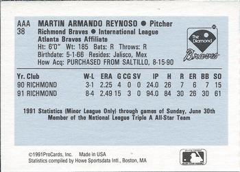 1991 ProCards Triple A All-Stars #AAA38 Armando Reynoso Back