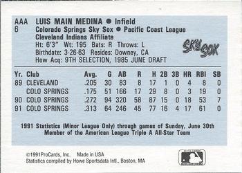 1991 ProCards Triple A All-Stars #AAA6 Luis Medina Back