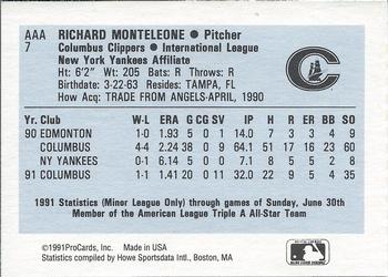 1991 ProCards Triple A All-Stars #AAA7 Rich Monteleone Back