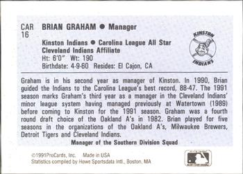 1991 ProCards Carolina League All-Stars #CAR16 Brian Graham Back