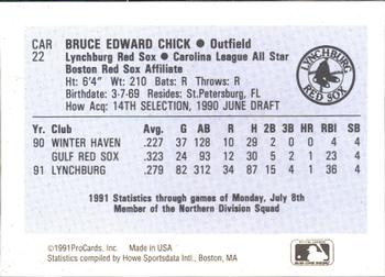 1991 ProCards Carolina League All-Stars #CAR22 Bruce Chick Back