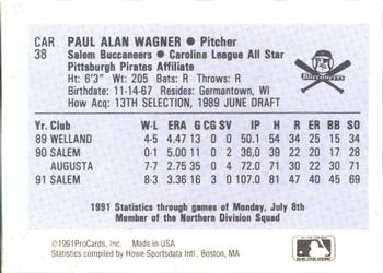 1991 ProCards Carolina League All-Stars #CAR38 Paul Wagner Back