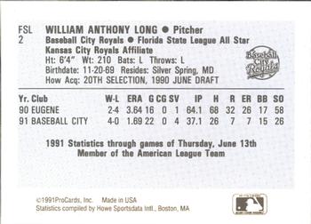 1991 ProCards Florida State League All-Stars #FSL2 Tony Long Back