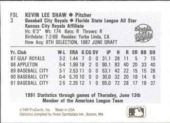 1991 ProCards Florida State League All-Stars #FSL3 Kevin Shaw Back
